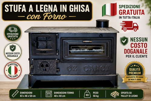 Stufa legna ghisa con - in,